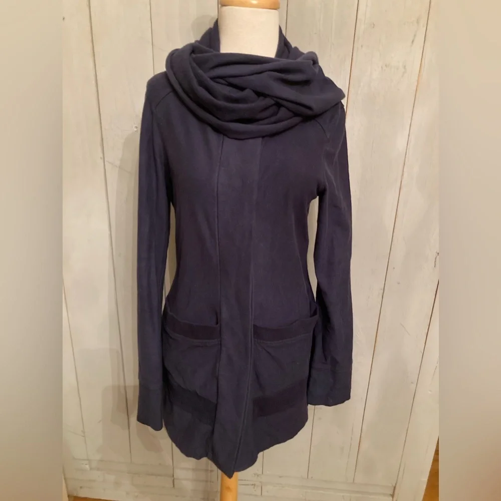 Beyond Yoga Scarf Sweater Fleece Jacket Navy Blue Organic Cotton Size‎ M